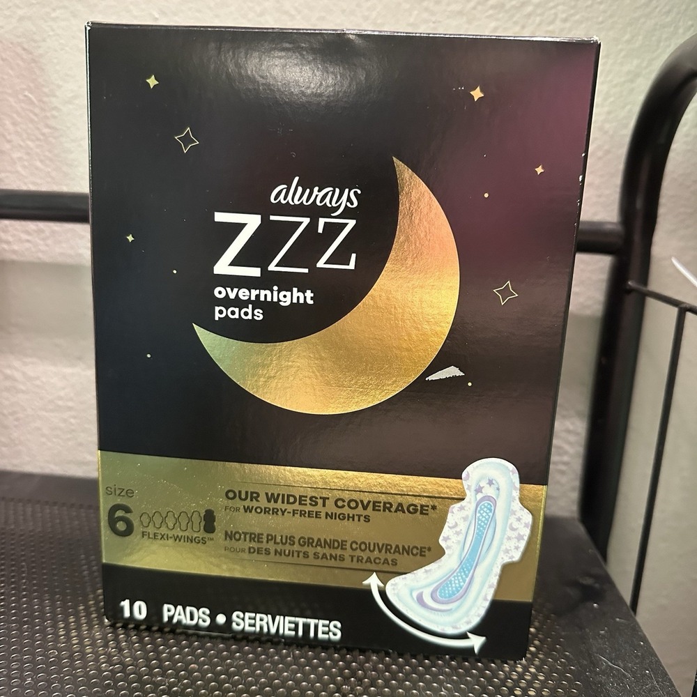 Always Zzz Overnight Pads with Flexi-Wings Size 6, 10 Ct Sealed Box Discontinued